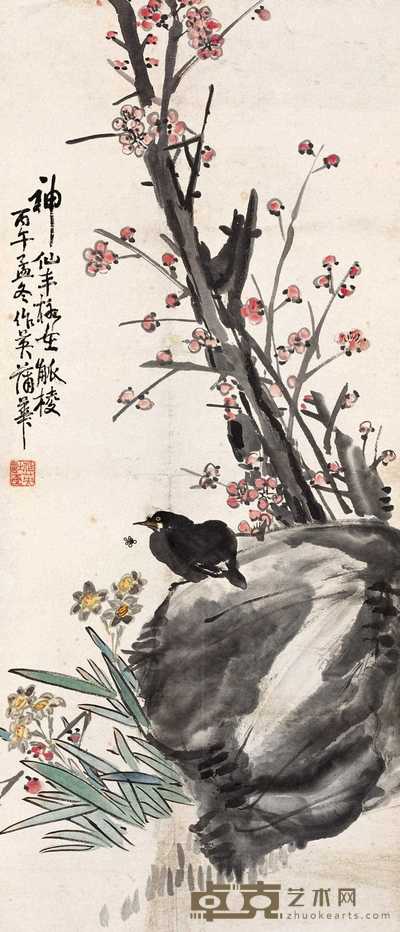 蒲华 1906年作 花鸟 镜心 131×56.5cm